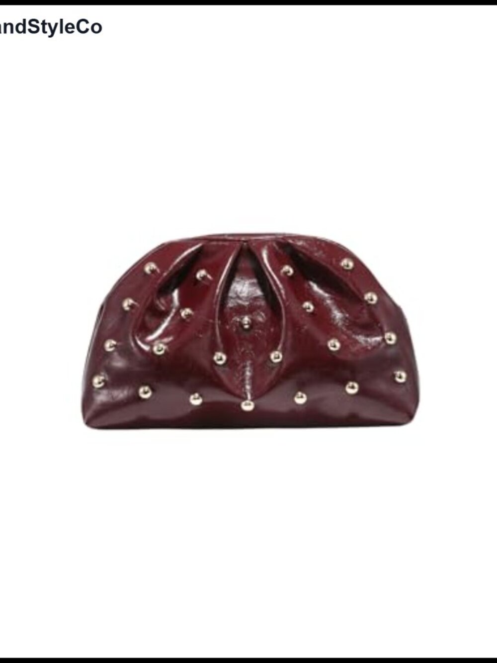 Women's Studded PU Leather Ruched Clutch Handbag Magnet Closure